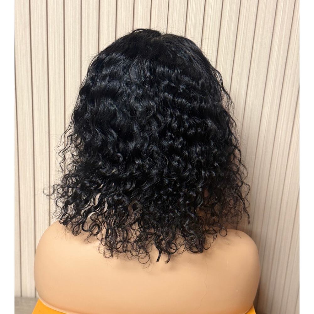 12" Curly Human Hair Lace Front Wig 180% Density NWT